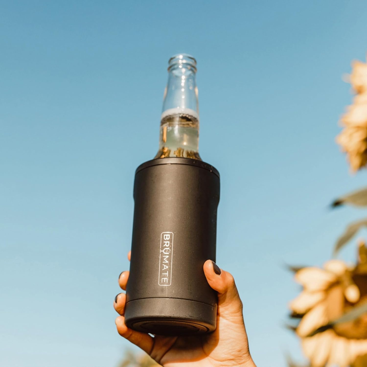 image:imageBrMate Hopsulator Bottl Insulated Bottle Cooler for Standard 12oz Glass Bottles Glass Bottle Insulated Stainless Steel Drink Holder for Beer and Soda Matte GrayGlitter White