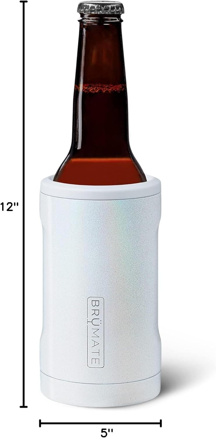 image:imageBrMate Hopsulator Bottl Insulated Bottle Cooler for Standard 12oz Glass Bottles Glass Bottle Insulated Stainless Steel Drink Holder for Beer and Soda Matte GrayGlitter White