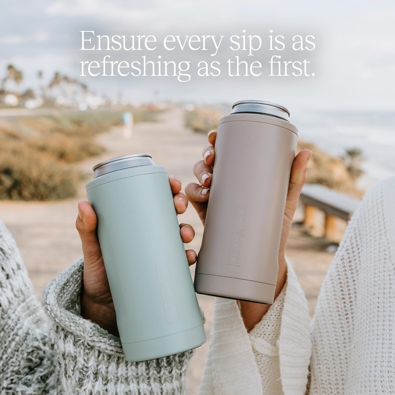 image:imageBrMate Hopsulator Slim Can Cooler Insulated for 12oz Slim Cans Skinny Can Insulated Stainless Steel Drink Holder for Hard Seltzer Beer Soda and Energy Drinks Black StainlessHoundstooth