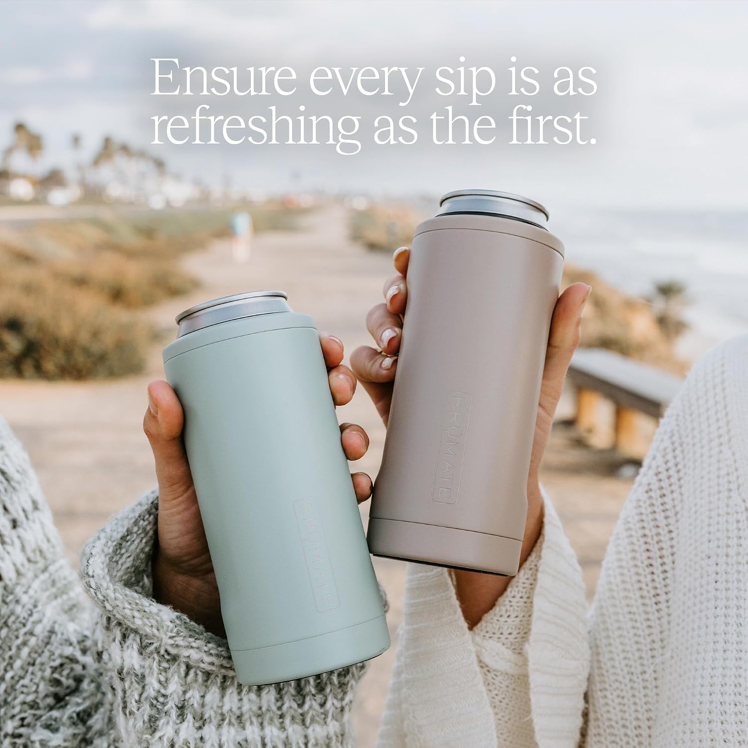 image:imageBrMate Hopsulator Slim Can Cooler Insulated for 12oz Slim Cans Skinny Can Insulated Stainless Steel Drink Holder for Hard Seltzer Beer Soda and Energy Drinks Black StainlessMatte Gray