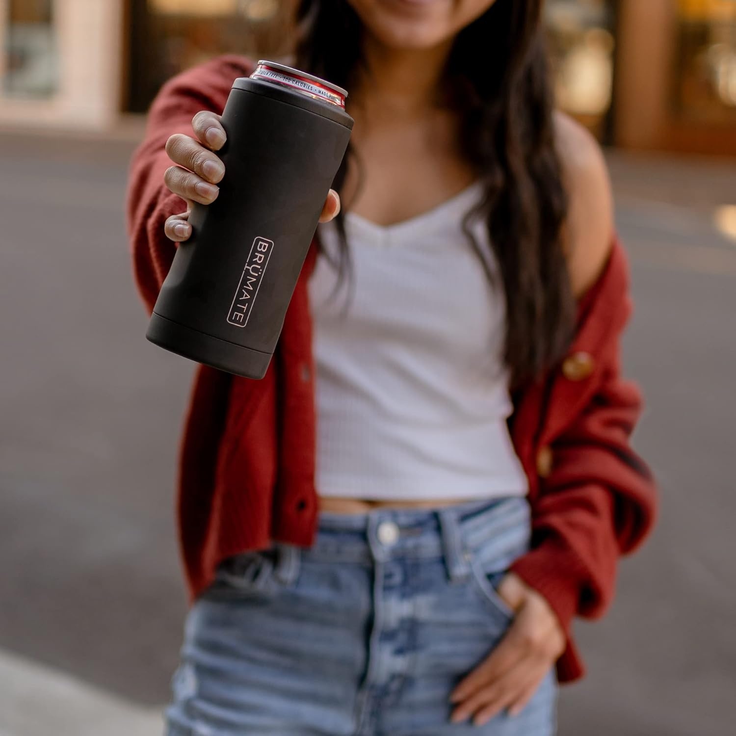 image:imageBrMate Hopsulator Slim Can Cooler Insulated for 12oz Slim Cans Skinny Can Insulated Stainless Steel Drink Holder for Hard Seltzer Beer Soda and Energy Drinks Black StainlessMatte Gray