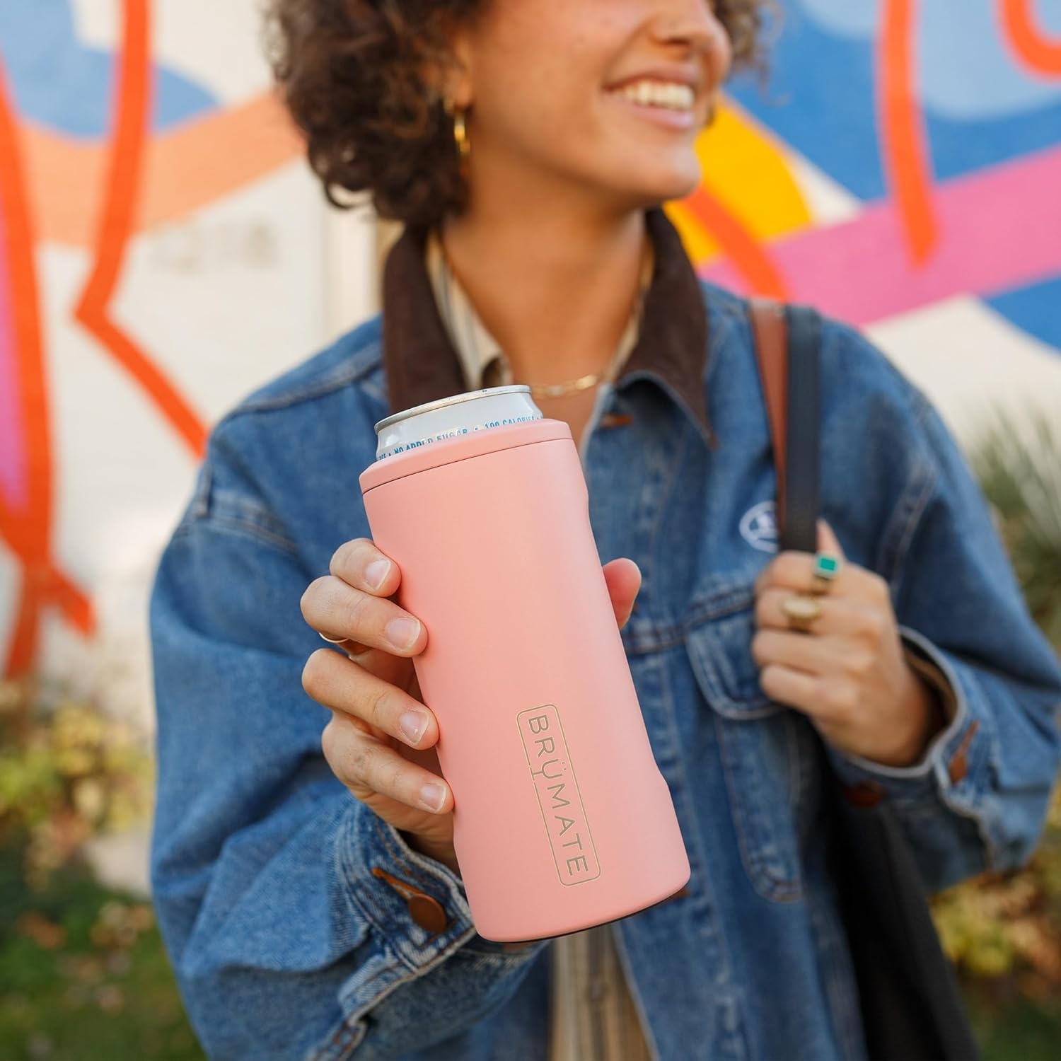 image:imageBrMate Hopsulator Slim Can Cooler Insulated for 12oz Slim Cans Skinny Can Insulated Stainless Steel Drink Holder for Hard Seltzer Beer Soda and Energy Drinks Black StainlessNeon Pink