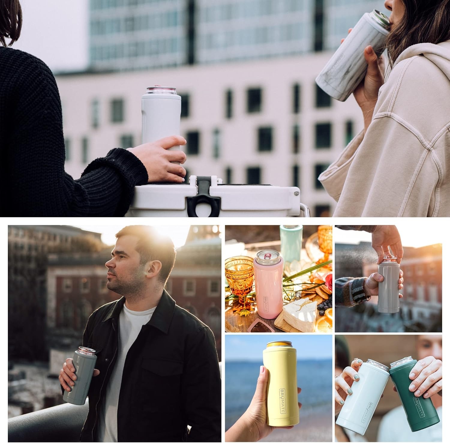 image:imageBrMate Hopsulator Slim Can Cooler Insulated for 12oz Slim Cans Skinny Can Insulated Stainless Steel Drink Holder for Hard Seltzer Beer Soda and Energy Drinks Black StainlessMatte Gray