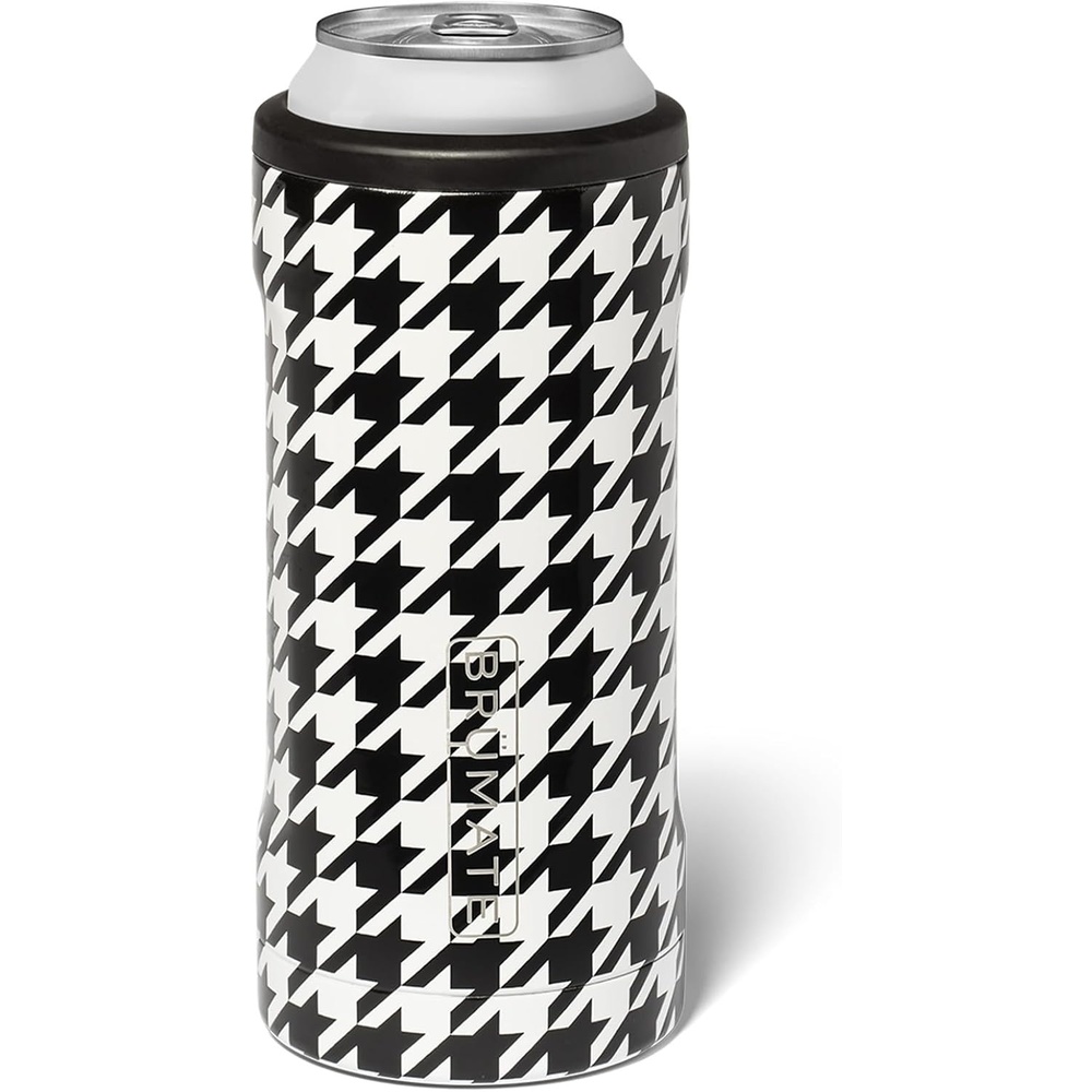 image:imageBrMate Hopsulator Slim Can Cooler Insulated for 12oz Slim Cans Skinny Can Insulated Stainless Steel Drink Holder for Hard Seltzer Beer Soda and Energy Drinks Black StainlessHoundstooth