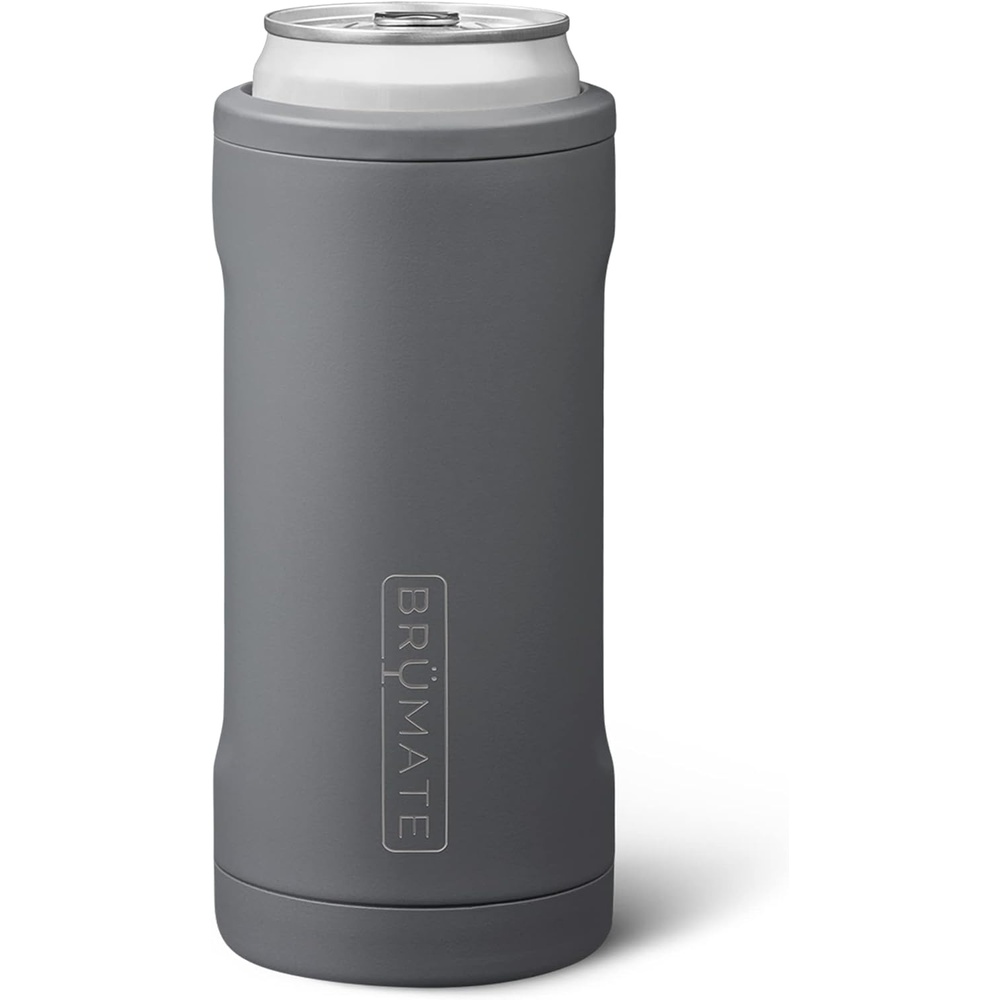 image:imageBrMate Hopsulator Slim Can Cooler Insulated for 12oz Slim Cans Skinny Can Insulated Stainless Steel Drink Holder for Hard Seltzer Beer Soda and Energy Drinks Black StainlessMatte Gray
