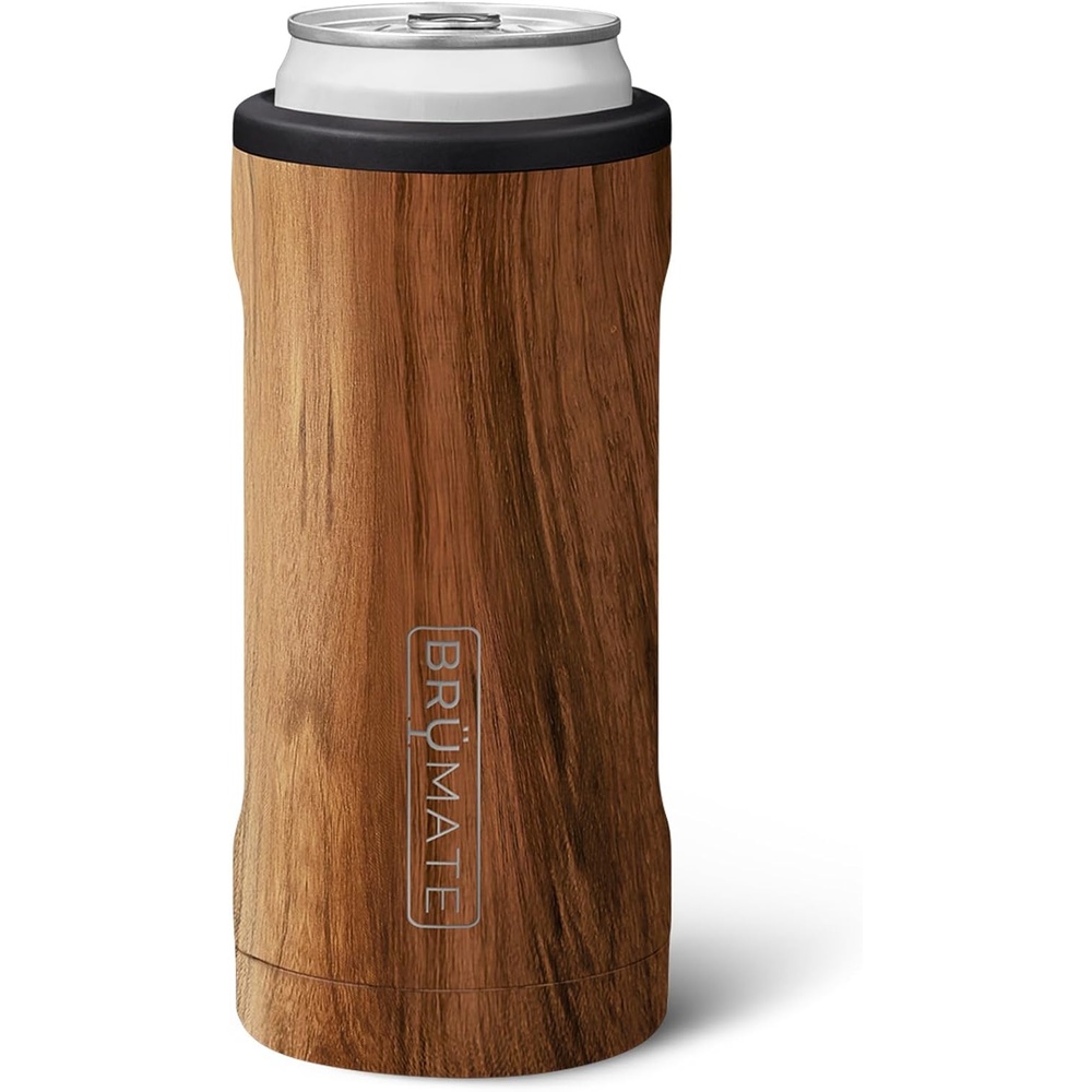 image:imageBrMate Hopsulator Slim Can Cooler Insulated for 12oz Slim Cans Skinny Can Insulated Stainless Steel Drink Holder for Hard Seltzer Beer Soda and Energy Drinks Black StainlessWalnut
