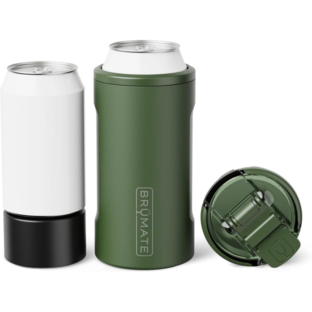 image:imageBrMate Hopsulator Trio 3in1 Insulated Can Cooler for 12oz 16oz Cans 100 Leak Proof Tumbler with Lid Insulated for Beer Soda and Energy DrinksOD Green