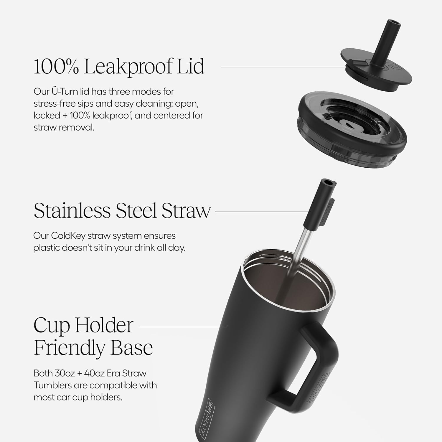 image:imageBrMate Era 30 oz Tumbler with Handle amp Straw 100 Leakproof Insulated Water Bottle Tumbler with Lid amp Flexible SoftSip Straw Made of Stainless Steel Cup Holder Friendly 30oz CuraaoRose Taupe