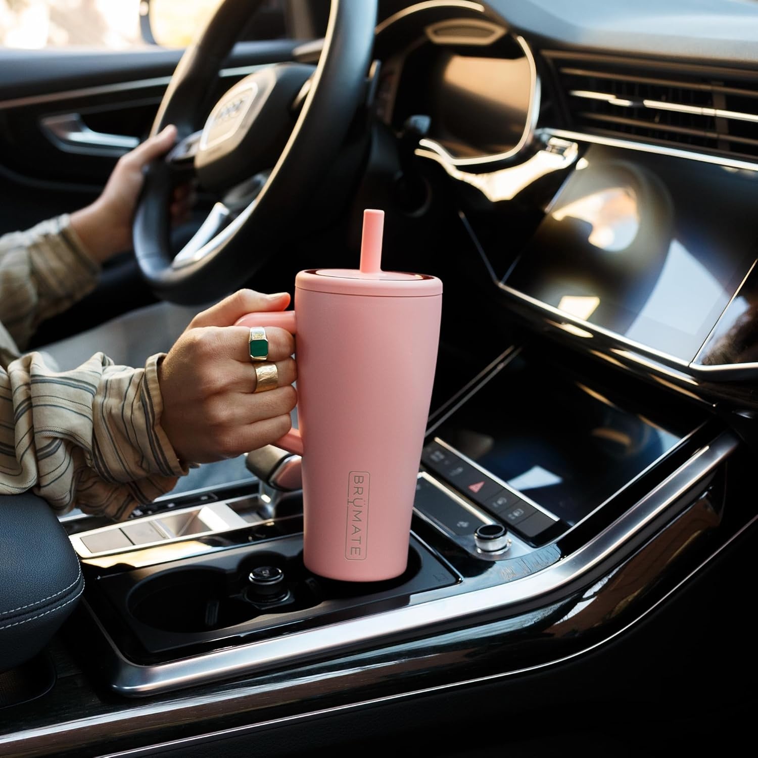 image:imageBrMate Era 30 oz Tumbler with Handle amp Straw 100 Leakproof Insulated Water Bottle Tumbler with Lid amp Flexible SoftSip Straw Made of Stainless Steel Cup Holder Friendly 30oz CuraaoNightfall Blue