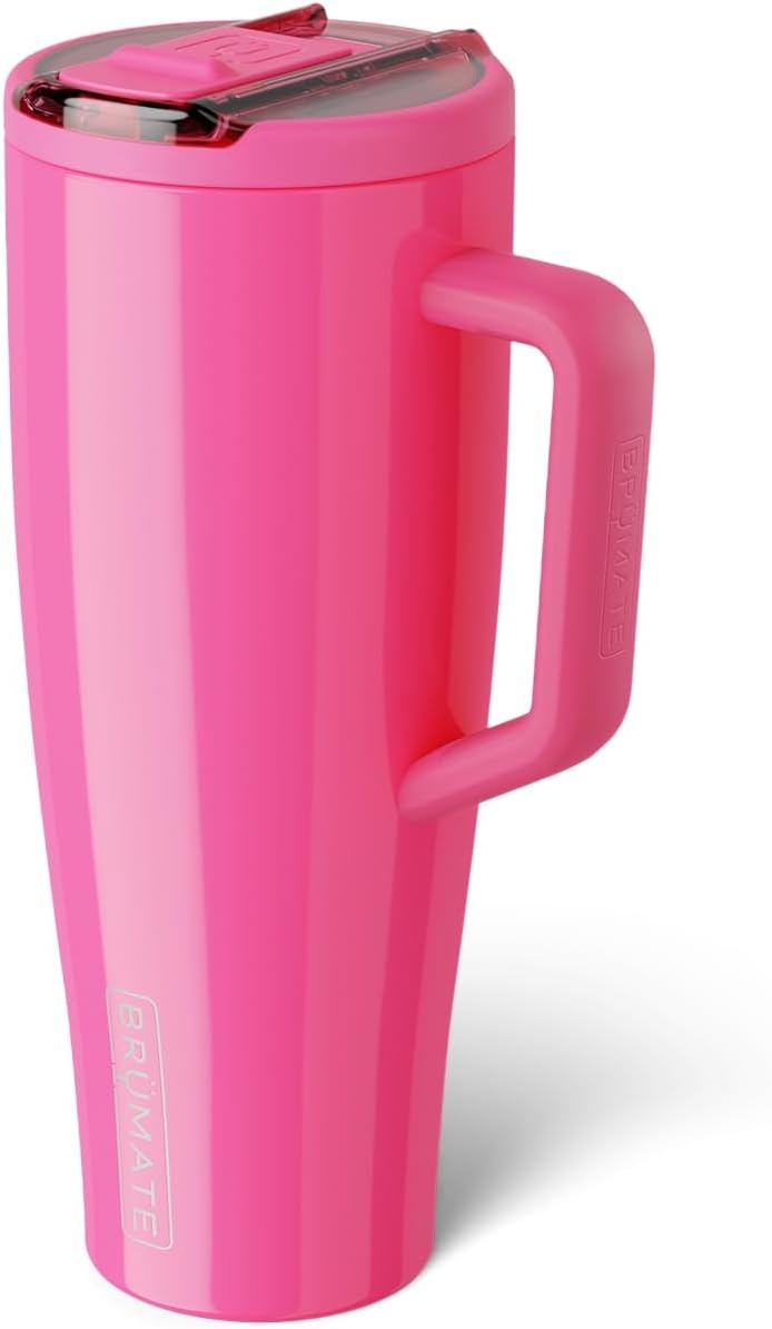 image:imageBrMate Era Flip 40oz Tumbler with 100 Leakproof Covered Straw Lid Hygienic Covered Straw Insulated Stainless Steel Water Bottle with Handle Cup Holder Friendly BPAFree Lilac DuskNeon Pink