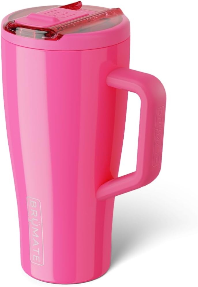 image:imageBrMate Era Flip 40oz Tumbler with 100 Leakproof Covered Straw Lid Hygienic Covered Straw Insulated Stainless Steel Water Bottle with Handle Cup Holder Friendly BPAFree Lilac DuskNeon Pink