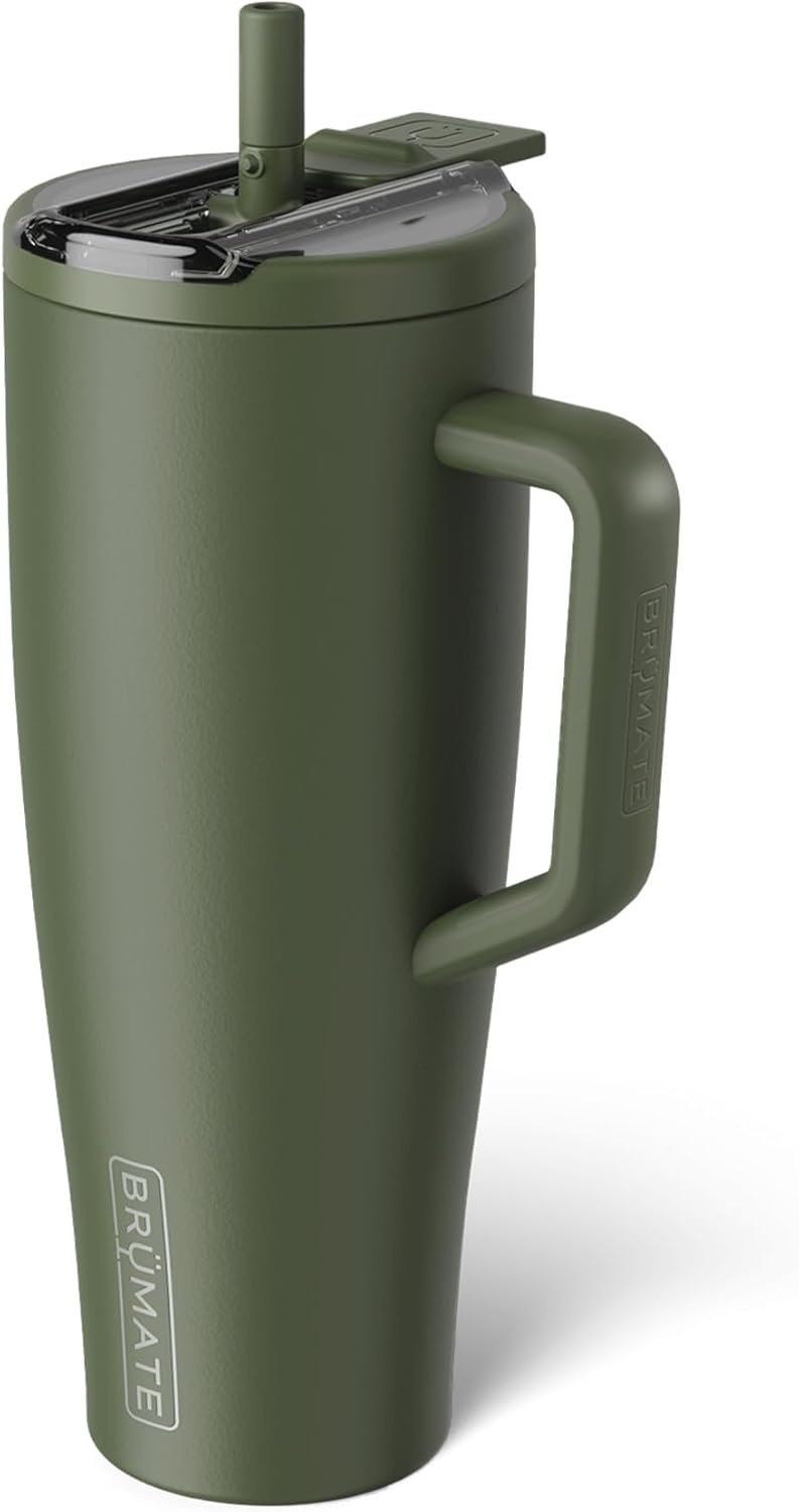 image:imageBrMate Era Flip 40oz Tumbler with 100 Leakproof Covered Straw Lid Hygienic Covered Straw Insulated Stainless Steel Water Bottle with Handle Cup Holder Friendly BPAFree Lilac DuskOD Green