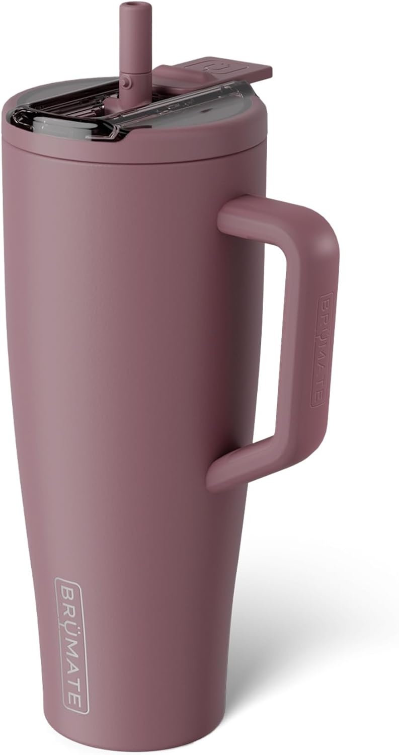 image:imageBrMate Era Flip 40oz Tumbler with 100 Leakproof Covered Straw Lid Hygienic Covered Straw Insulated Stainless Steel Water Bottle with Handle Cup Holder Friendly BPAFree Lilac DuskRose Taupe