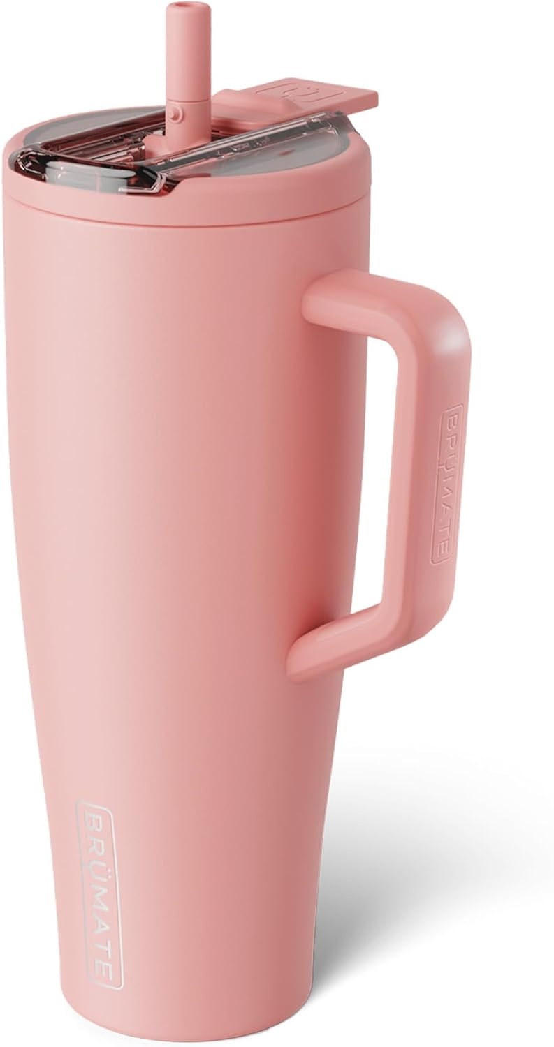 image:imageBrMate Era Flip 40oz Tumbler with 100 Leakproof Covered Straw Lid Hygienic Covered Straw Insulated Stainless Steel Water Bottle with Handle Cup Holder Friendly BPAFree Lilac DuskGuava