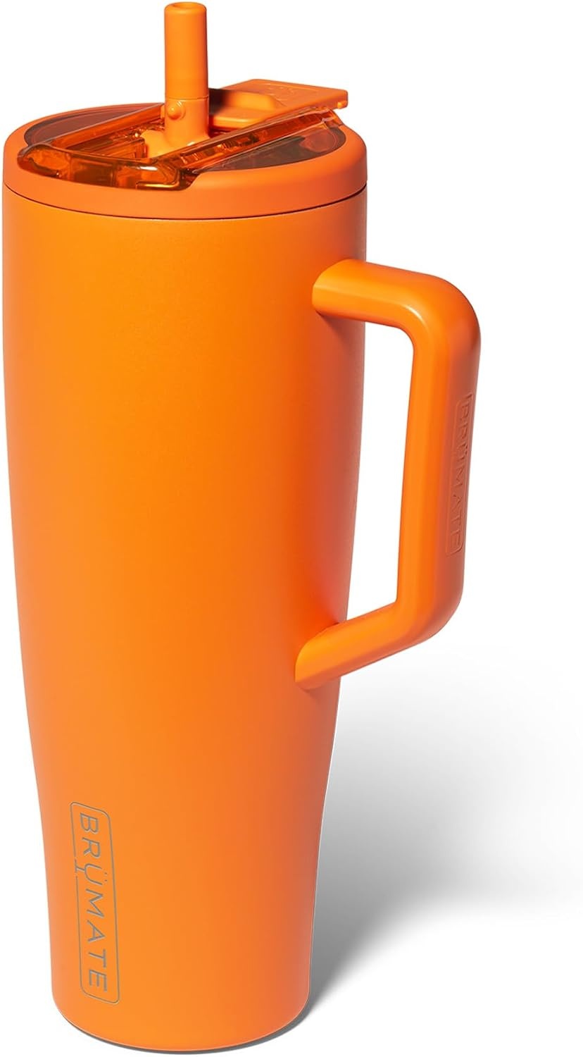 image:imageBrMate Era Flip 40oz Tumbler with 100 Leakproof Covered Straw Lid Hygienic Covered Straw Insulated Stainless Steel Water Bottle with Handle Cup Holder Friendly BPAFree Lilac DuskClementine