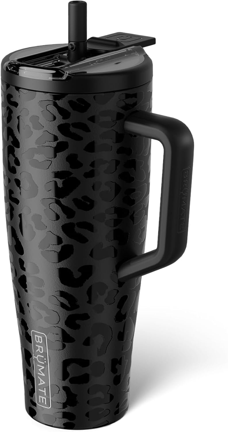 image:imageBrMate Era Flip 40oz Tumbler with 100 Leakproof Covered Straw Lid Hygienic Covered Straw Insulated Stainless Steel Water Bottle with Handle Cup Holder Friendly BPAFree Lilac DuskOnyx Leopard