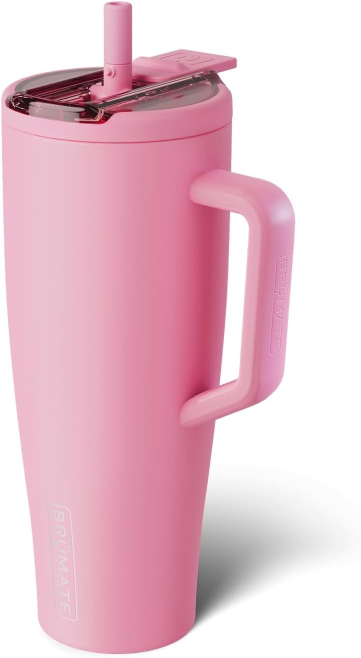 image:imageBrMate Era Flip 40oz Tumbler with 100 Leakproof Covered Straw Lid Hygienic Covered Straw Insulated Stainless Steel Water Bottle with Handle Cup Holder Friendly BPAFree Lilac DuskPrimrose