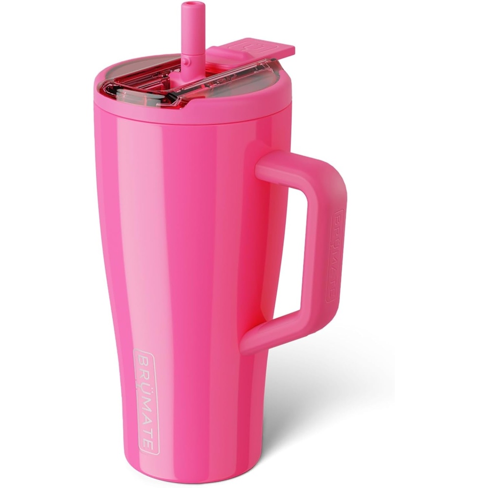 image:imageBrMate Era Flip 40oz Tumbler with 100 Leakproof Covered Straw Lid Hygienic Covered Straw Insulated Stainless Steel Water Bottle with Handle Cup Holder Friendly BPAFree Lilac DuskNeon Pink
