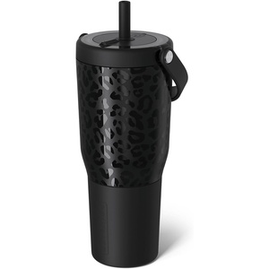 image:imageBrMate Resa 35oz 100 Leakproof Travel Tumbler with Handle amp Straw  Flexible SoftSip Straw  Silicone Sleeve for Durability  Stainless Steel  Cup Holder amp Travel Friendly Water Bottle PineappleOnyx Leopard